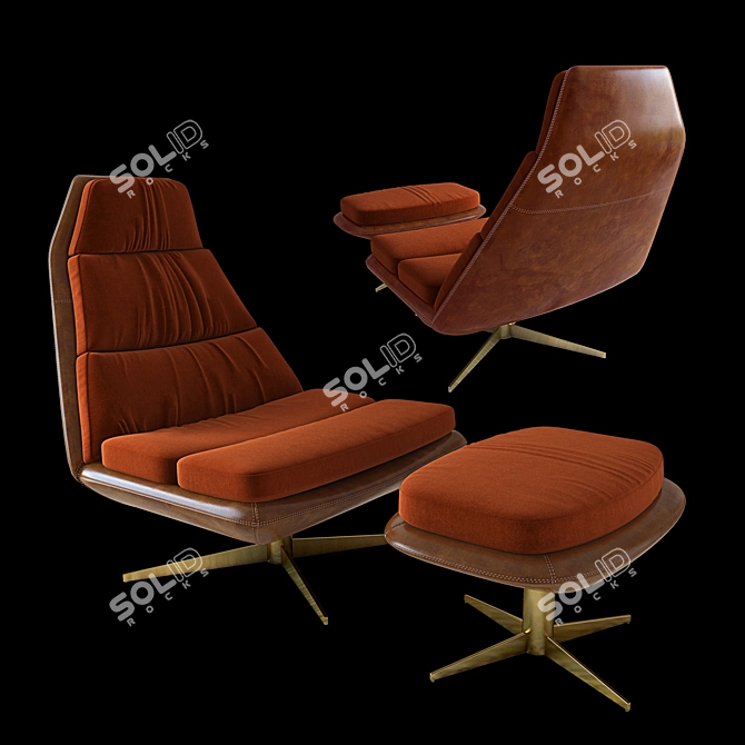 Elegant Velvet and Leather Chair 3D model image 1