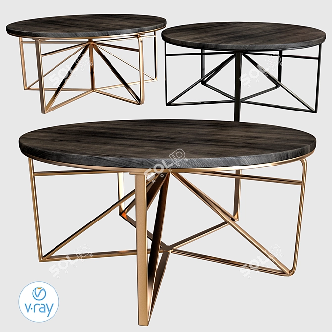 Modern Wood Frame Coffee Table 3D model image 1