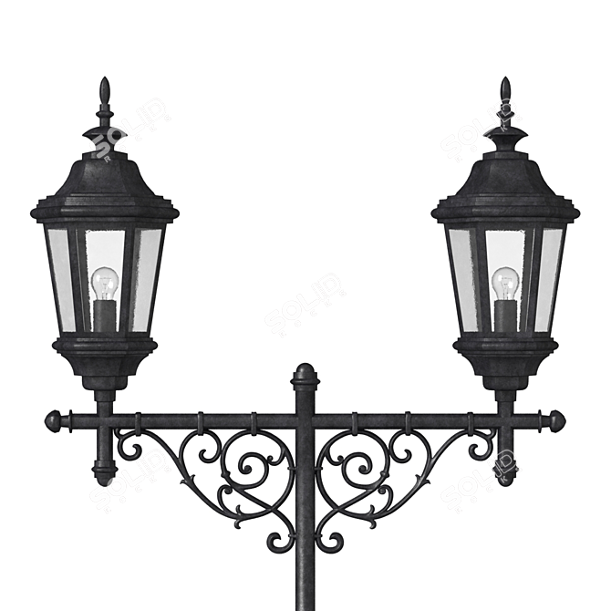 Vintage Wrought Iron Street Lamp 3D model image 2