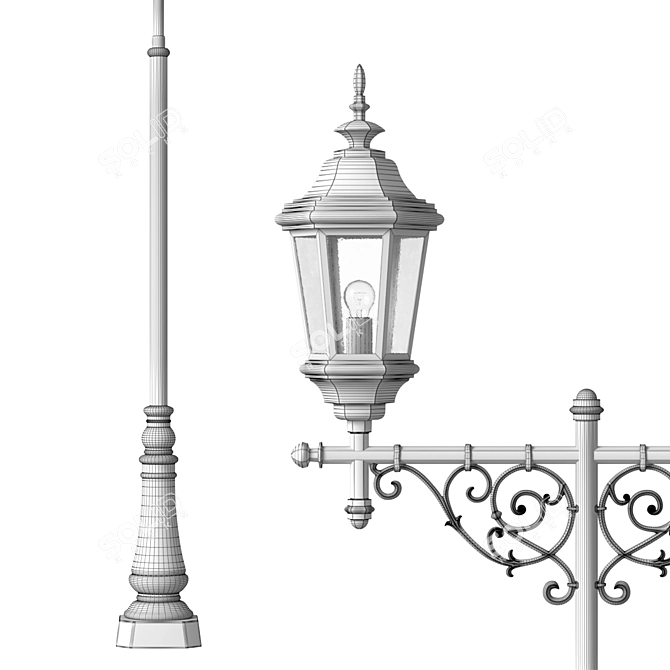 Vintage Wrought Iron Street Lamp 3D model image 3