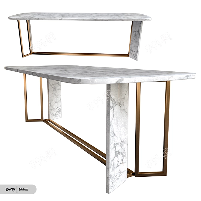 Elegant White Faux Marble Dining Table 3D model image 2