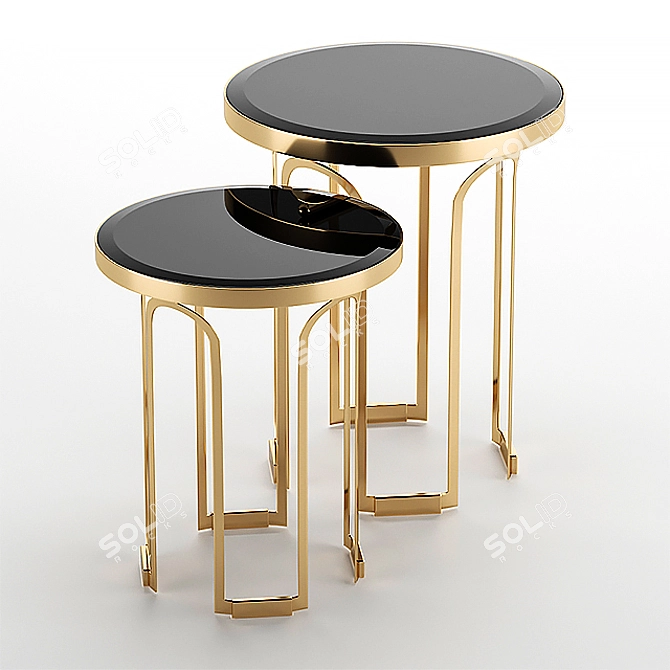 Luxury Tower Side Tables - Black Glass & Brass 3D model image 1