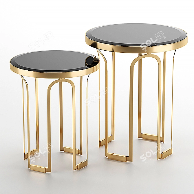 Luxury Tower Side Tables - Black Glass & Brass 3D model image 3