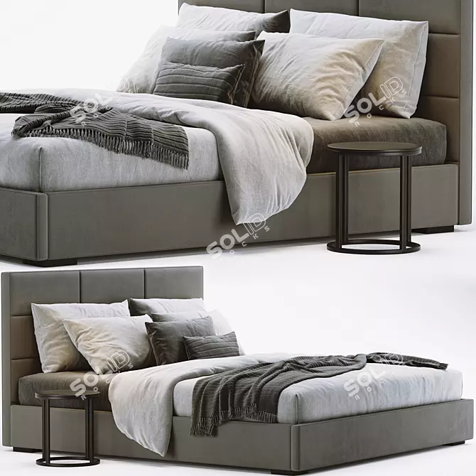 Modern Channel Upholstered Bed 3D model image 1