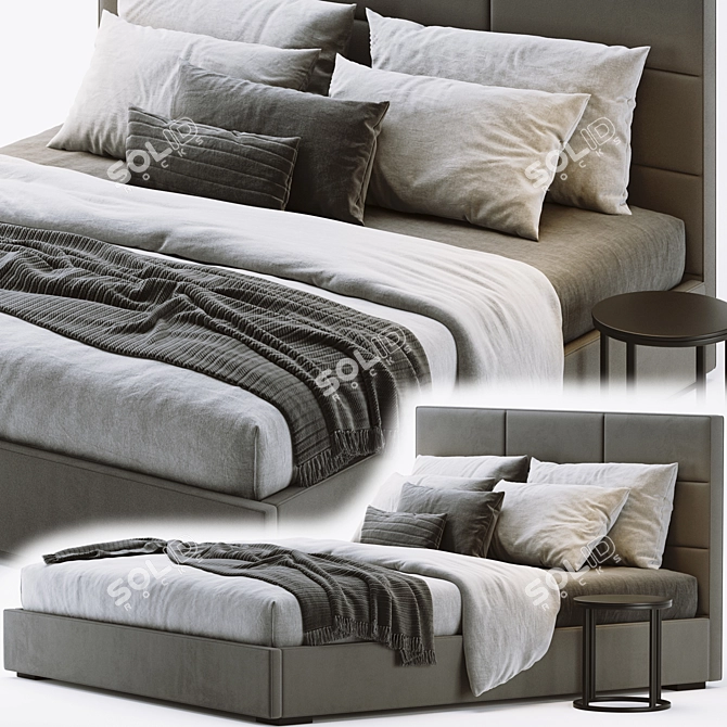 Modern Channel Upholstered Bed 3D model image 2