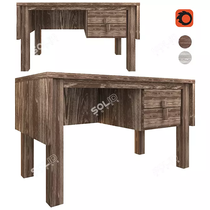 Concept Pine Writing Table 3D model image 1