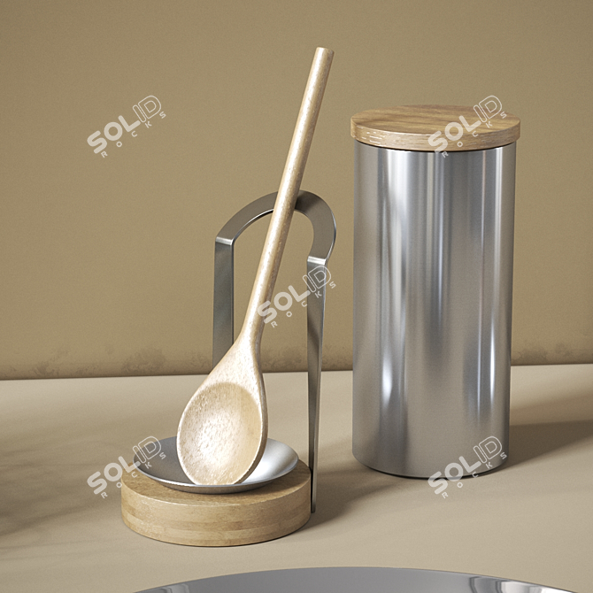 Elegant Stainless Steel Kitchen Accessories 3D model image 4