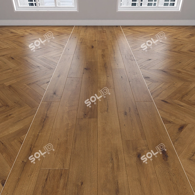 Oak Parquet 3 Types: Herringbone, Linear, Chevron 3D model image 1