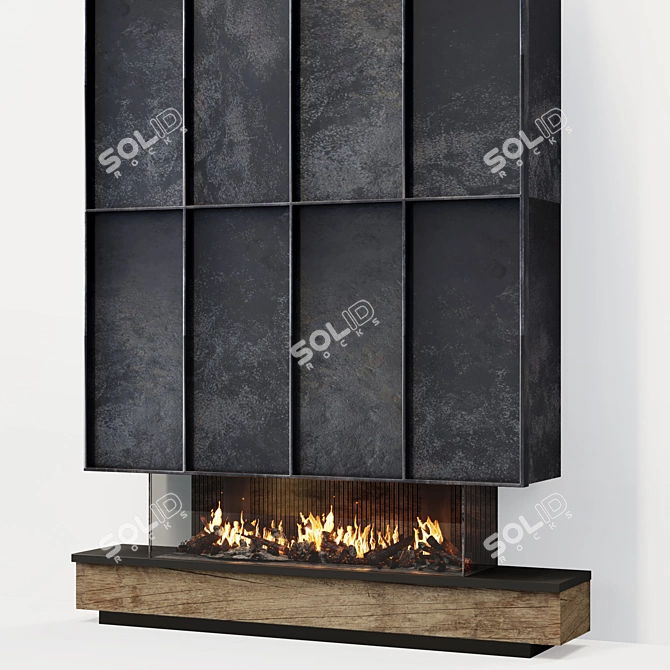 Title: Modern Metal Paneled Fireplace 3D model image 1