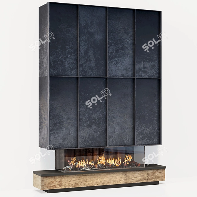 Title: Modern Metal Paneled Fireplace 3D model image 2