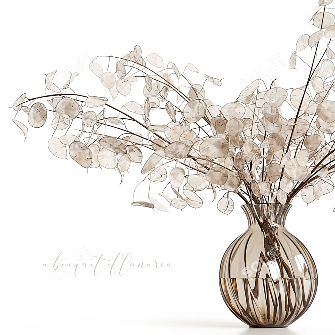 Luminous Lunaria Bouquet in Glass Vase 3D model image 2