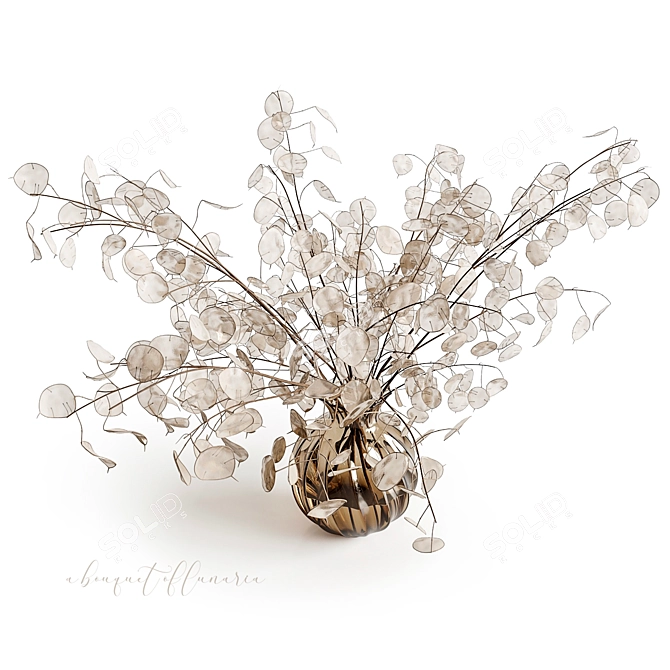 Luminous Lunaria Bouquet in Glass Vase 3D model image 3