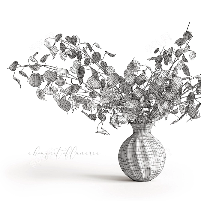 Luminous Lunaria Bouquet in Glass Vase 3D model image 5