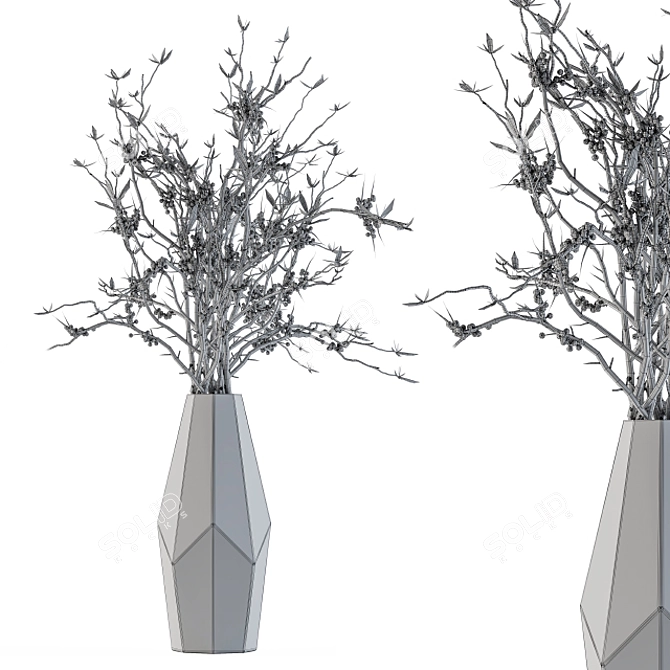 Elegant Dried Branches in Concrete 3D model image 5