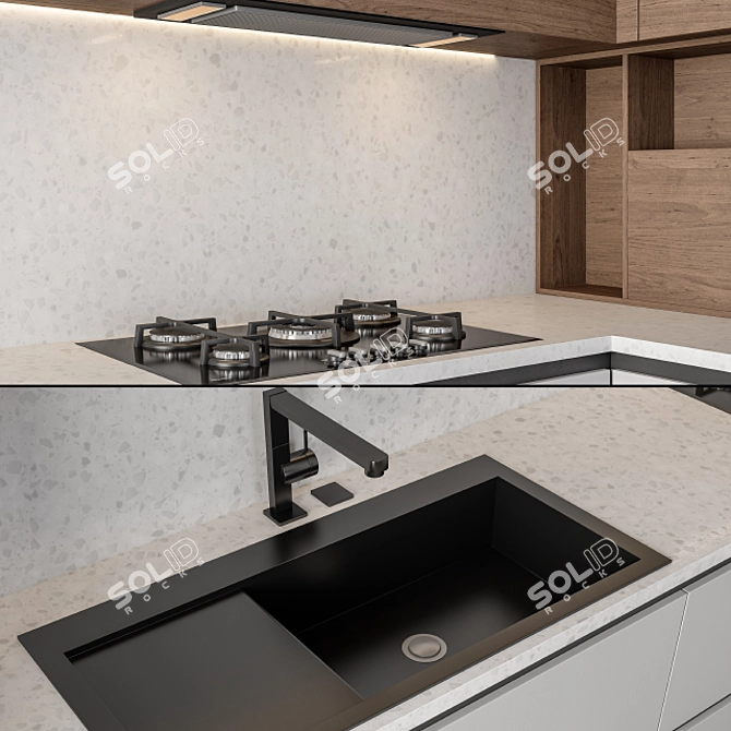 Wooden White Modern Kitchen: Elegant & Functional 3D model image 2