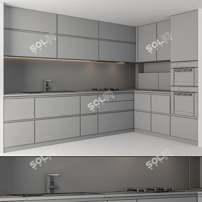 Wooden White Modern Kitchen: Elegant & Functional 3D model image 3