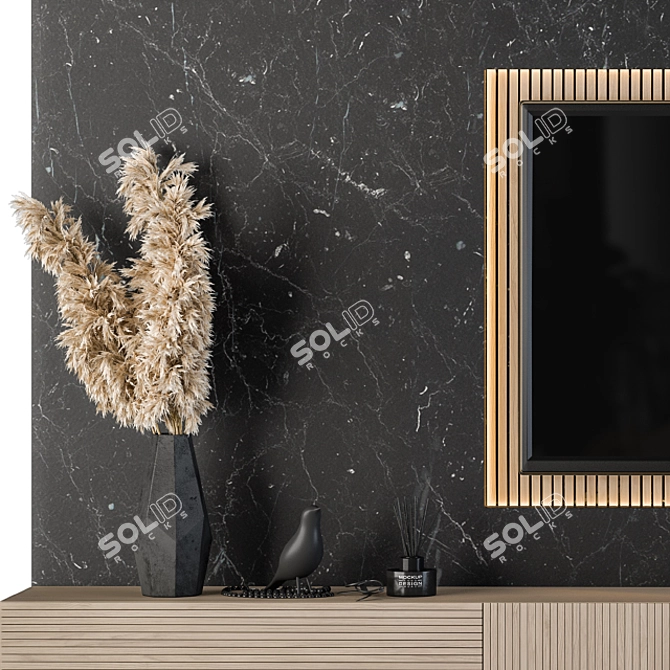 Modern Wood and Black Marble TV Set 3D model image 3