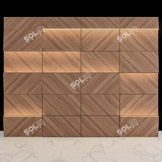 Elegant Teak Wood Wall Panels 3D model image 1