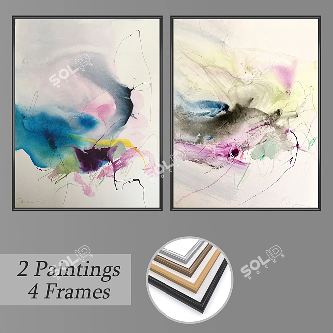 Modern Art Wall Paintings Set 3D model image 1