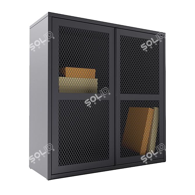 Gray Mesh Door Cabinet, 80x83 cm 3D model image 3