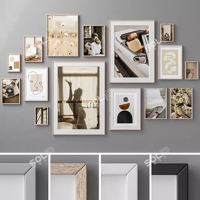 Elegant Wall Frame Set - 15 Frames, 4 Colors 3D model image 1