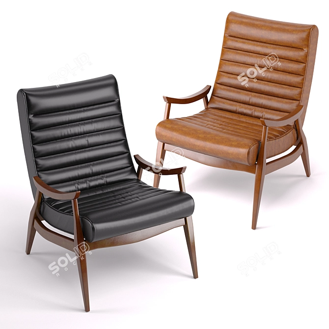 Sleek Mid-Century Leather Chair 3D model image 2