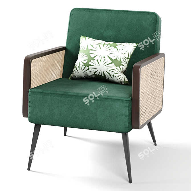 Stylish Rattan Velvet Armchair 3D model image 4