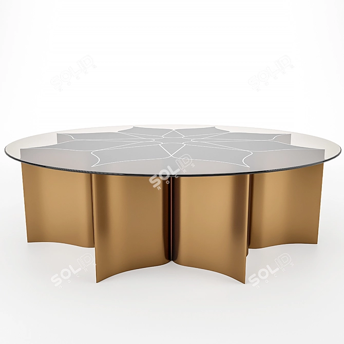 Elegant Lotus Brass Glass Table 3D model image 1
