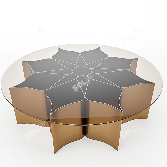 Elegant Lotus Brass Glass Table 3D model image 2