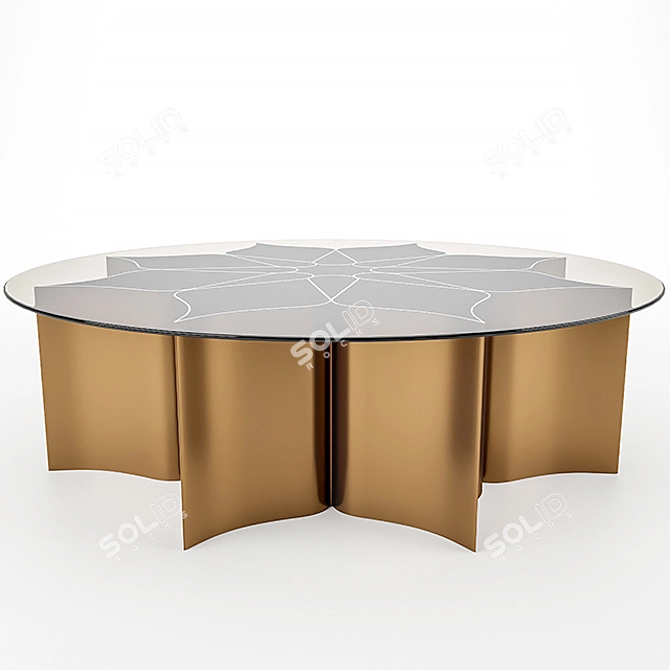 Elegant Lotus Brass Glass Table 3D model image 5