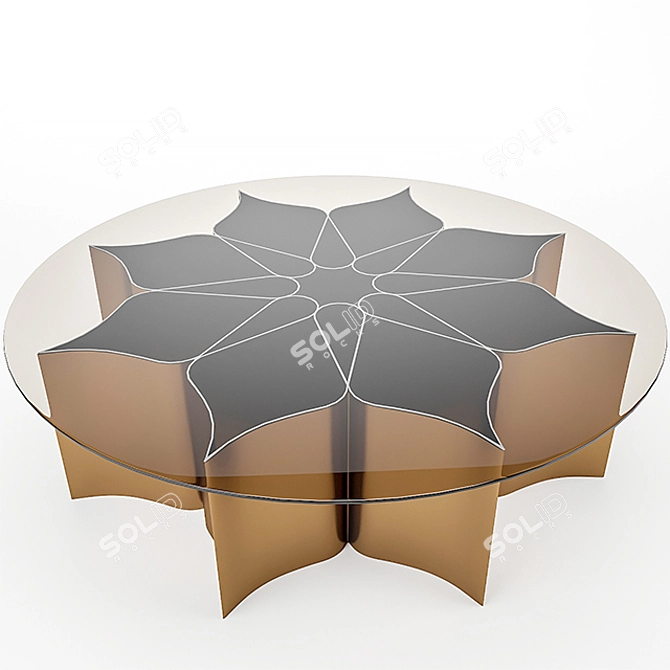 Elegant Lotus Brass Glass Table 3D model image 6
