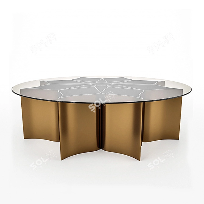 Elegant Lotus Brass Glass Table 3D model image 9