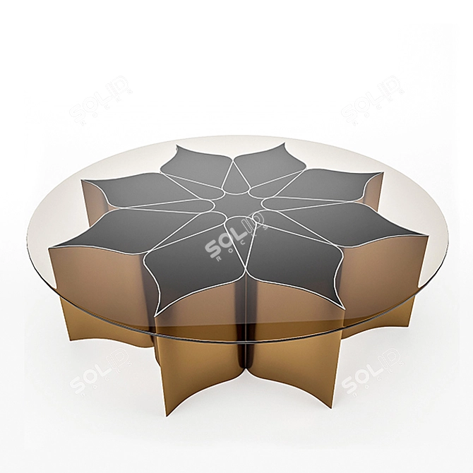 Elegant Lotus Brass Glass Table 3D model image 10