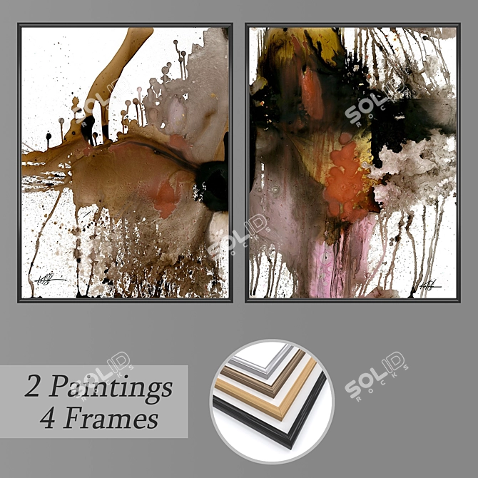 Elegant Wall Paintings Set 3D model image 1