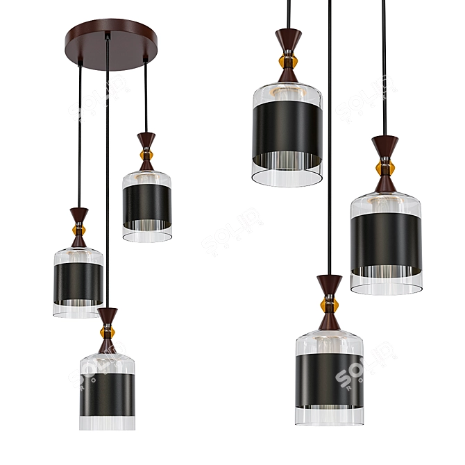 Sleek Black Pendant Chandelier 3D model image 1