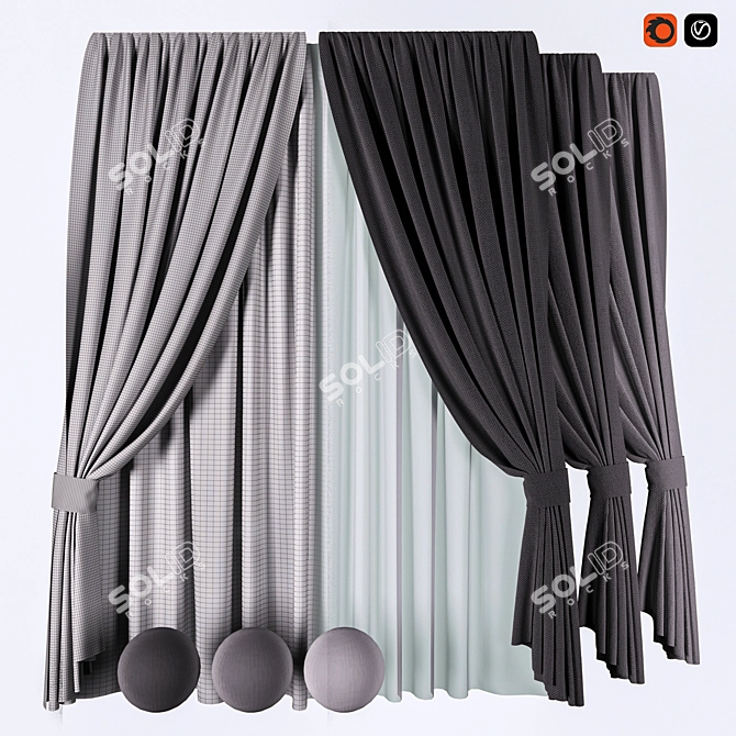 Modern 6-Piece Curtains Set 3D model image 1