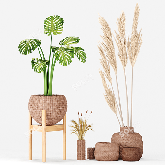 Wicker Vase Set No3: Elegant and Versatile 3D model image 1