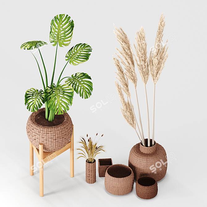 Wicker Vase Set No3: Elegant and Versatile 3D model image 2