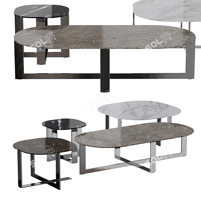 Molteni Domino Marble Tables: Versatile Set with Elegant Marquina, Dark, Grey, and White Carrara Tops 3D model image 1