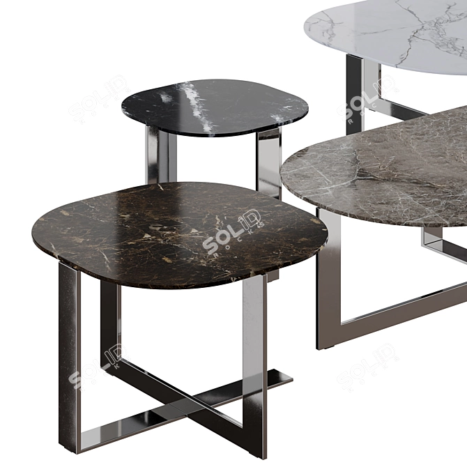 Molteni Domino Marble Tables: Versatile Set with Elegant Marquina, Dark, Grey, and White Carrara Tops 3D model image 2