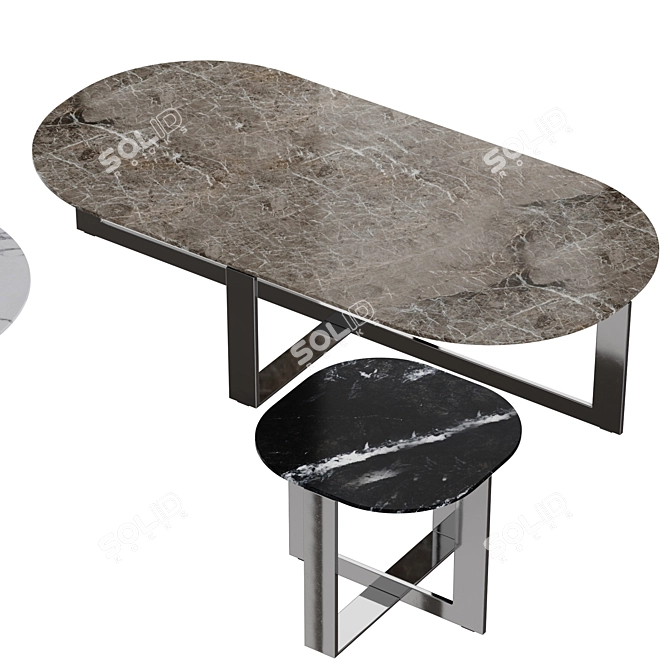 Molteni Domino Marble Tables: Versatile Set with Elegant Marquina, Dark, Grey, and White Carrara Tops 3D model image 3