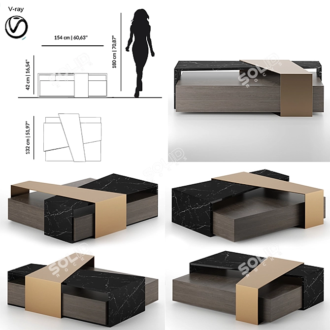 Luxury Oak Veneer Centre Table 3D model image 4