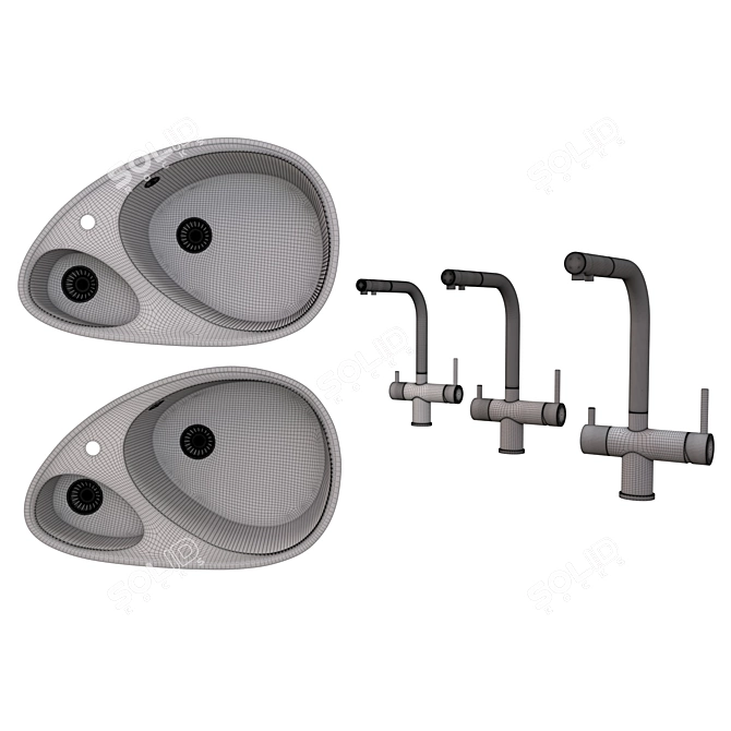 Metallic Kitchen Faucets with Granite Sink 3D model image 5