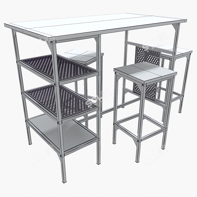 Industrial Style Table and Chair Set 3D model image 4