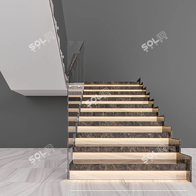 Sleek Glass U Staircase 3D model image 2