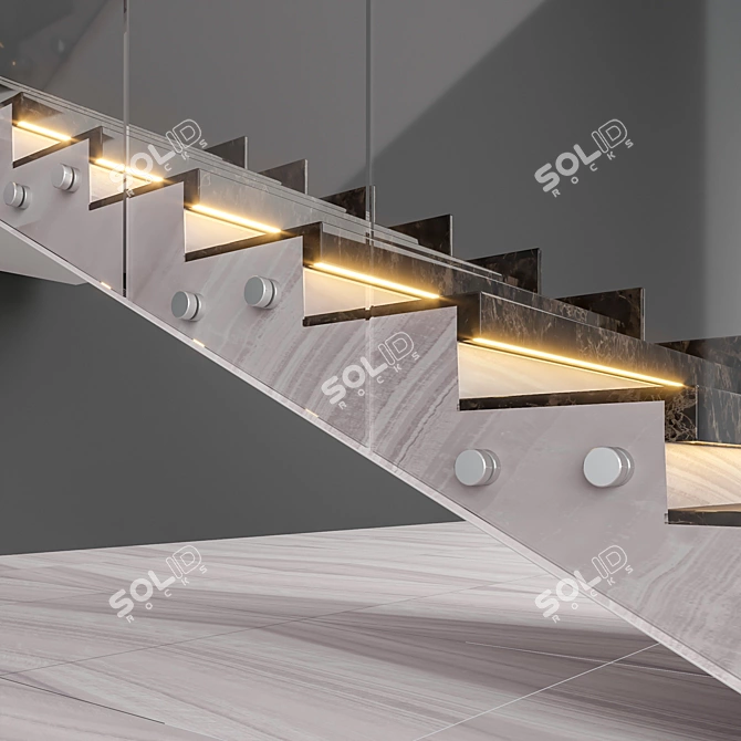 Sleek Glass U Staircase 3D model image 3