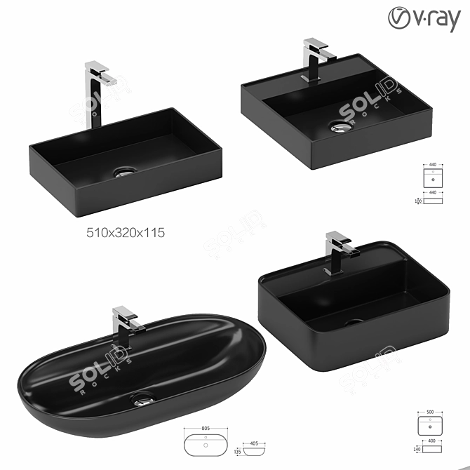 Elegant Wash Basin Collection 3D model image 1