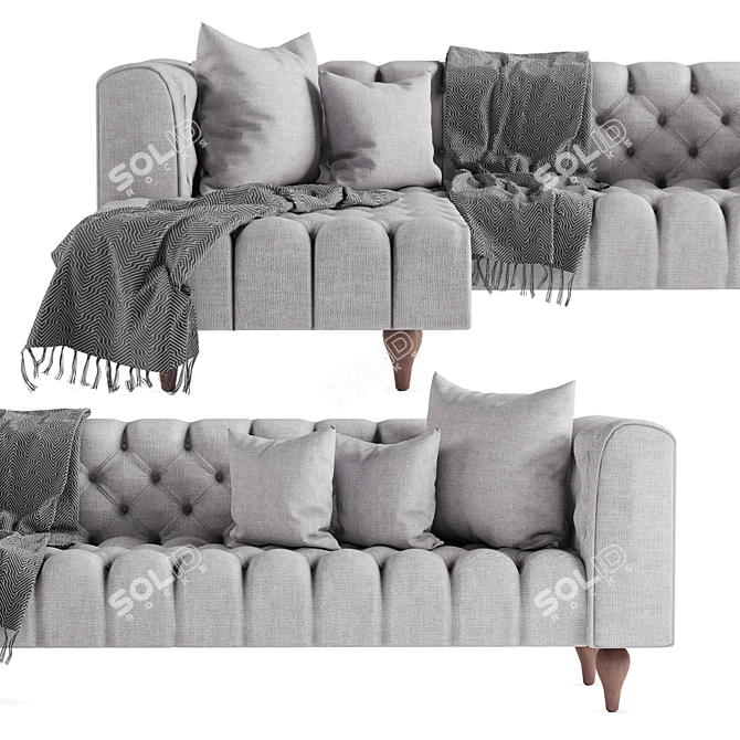 Elegant Grey Tufted L-Shaped Sofa 3D model image 3