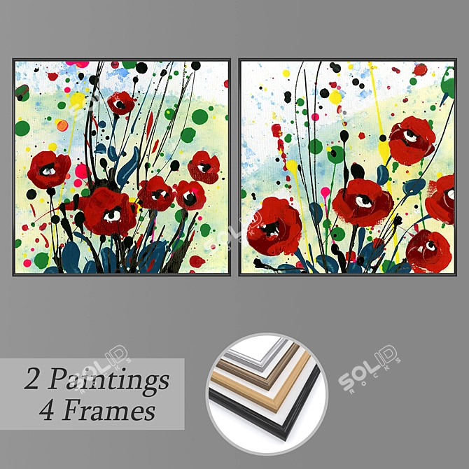 Modern Wall Art Set: 2 Paintings, 4 Frame Options 3D model image 1