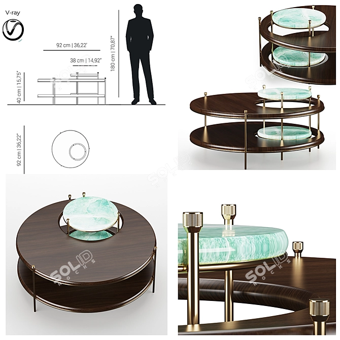 Luxury Byron Walnut Center Table 3D model image 5